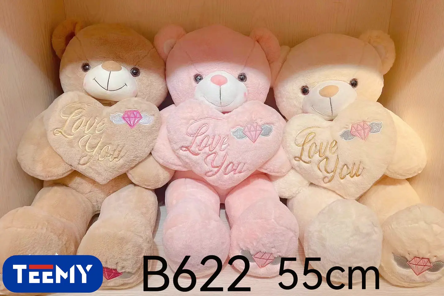 PELUCHE OSO AMOR 55 CM CORAZON CON LUZ  , 3 DEL MISMO POR MAYOR  (B622) 1