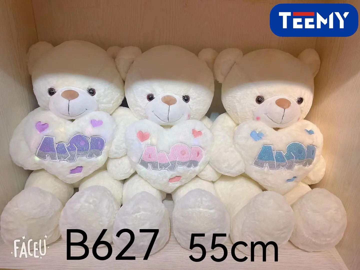 PELUCHE OSO AMOR 55 CM CORAZON CON LUZ , 3 DEL MISMO POR MAYOR  (B627) 1