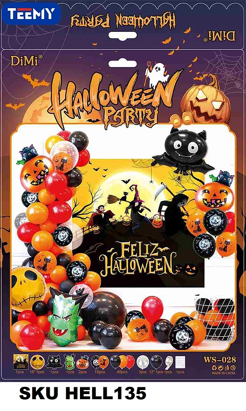 SET DE DECORACION HALLOWEEN 50 PZAS, PAQUETE 6 PIEZAS (HELL135)