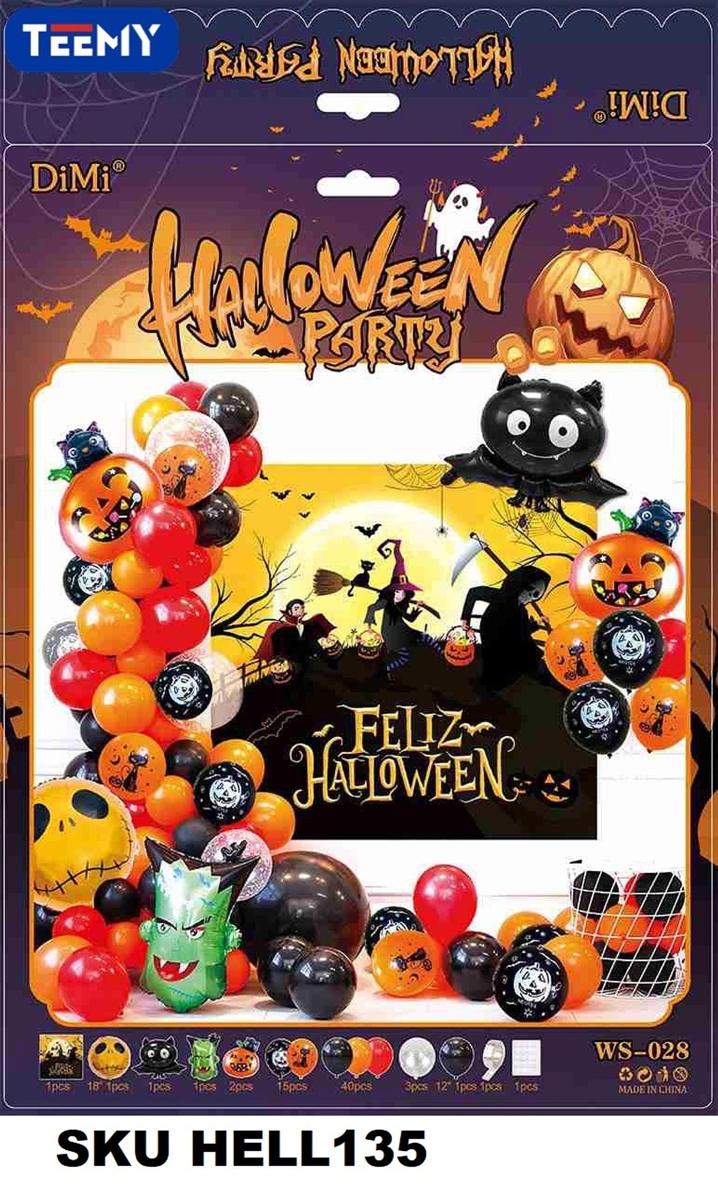 SET DE DECORACION HALLOWEEN 50 PZAS, PAQUETE 6 PIEZAS (HELL135) 1