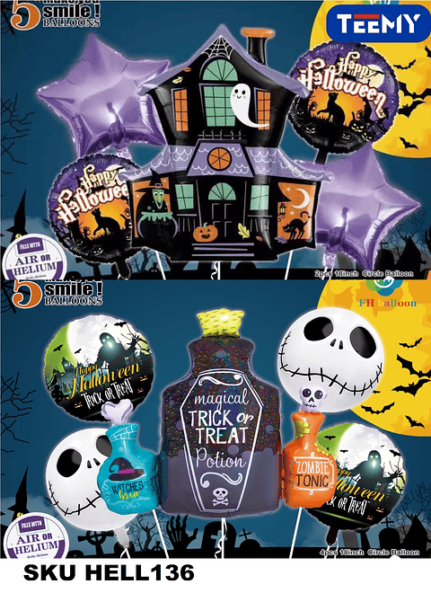 GLOBOS HALLOWEEN PAQUETE 6 PZAS (HELL136)