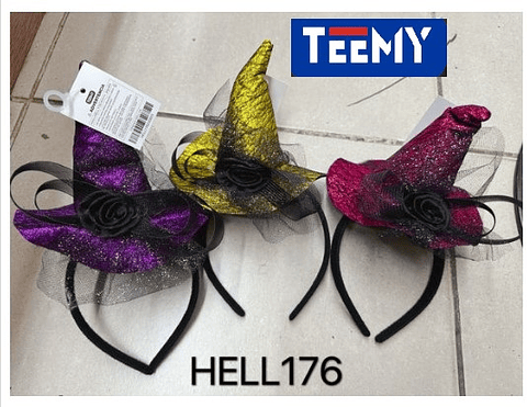 CINTILLO CON GORRO DE BRUJA HALLOWEEN PAQUETE 12 PZAS (HELL176)