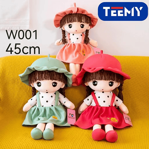 PELUCHE MUÑECA PEPONA 45 CM, PRECIO PUBLICADO ES AL POR MAYOR Y DEBEN SER 3 UNIDADES DEL MISMO  (W001)