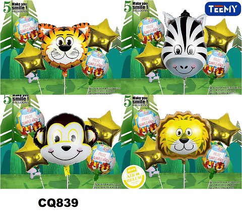 GLOBOS CUMPLEAÑOS ANIMALES PAQUETE 6 PIEZAS (CQ839)