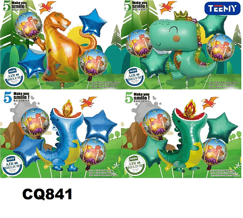 GLOBOS CUMPLEAÑOS DINOSAURIOS PAQUETE 6 PIEZAS (CQ841)