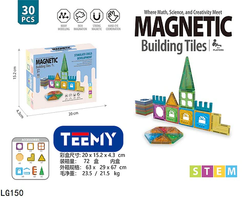 BLOQUES MAGNETICOS 30 PIEZAS , 3 DEL MISMO POR MAYOR  (LG150)