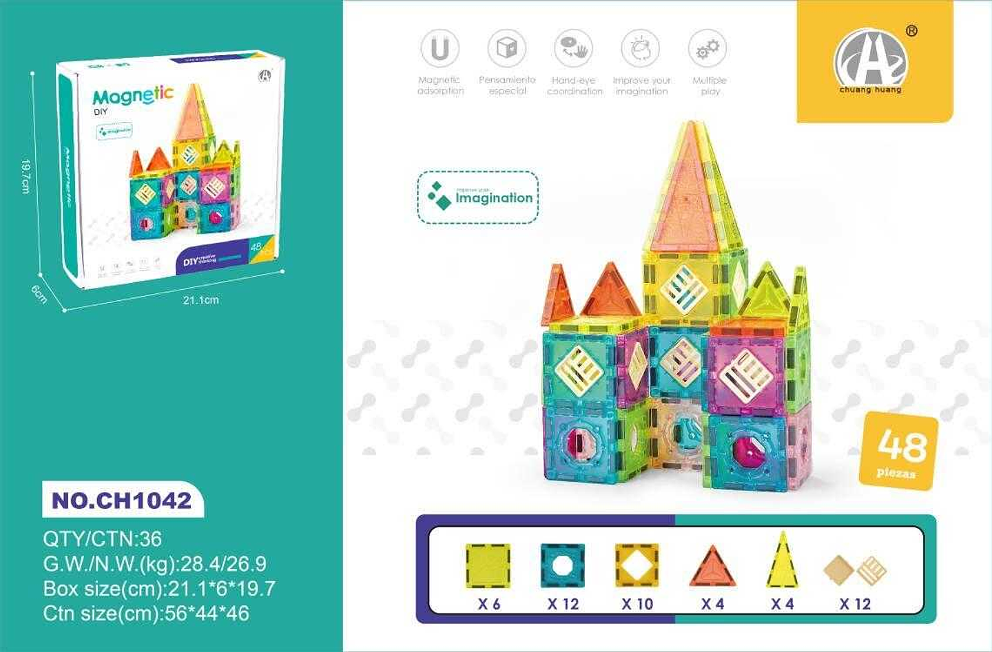 LEGO MAGNETICO 48 PIEZAS , PRECIO PUBLICADO ES AL POR MAYOR Y DEBEN SER 3 UNIDADES DEL MISMO  (LG031) 1