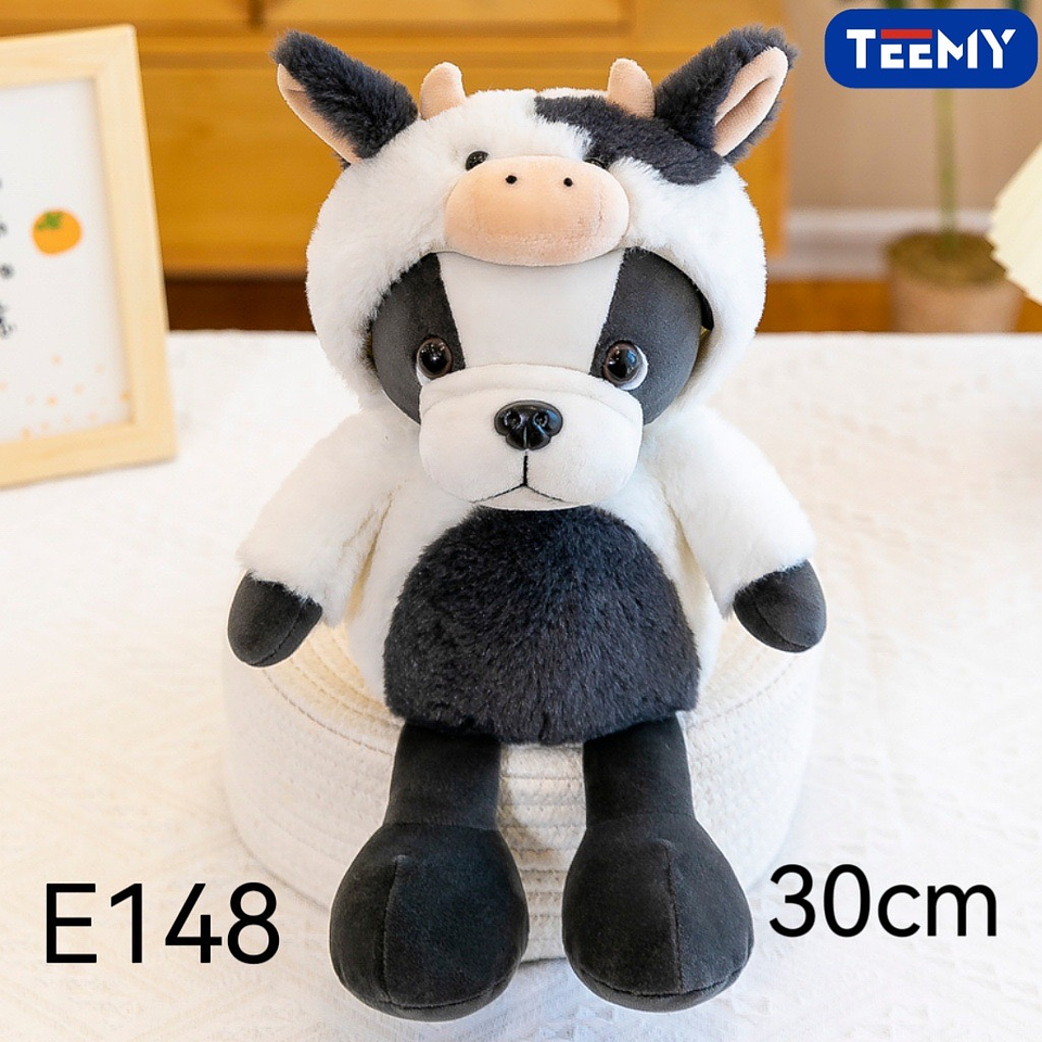 PELUCHE PERRO DISFRAZ VACA 30 CM PRECIO PUBLICADO ES AL POR MAYOR Y DEBEN SER 3 UNIDADES DEL MISMO  (E148) 1