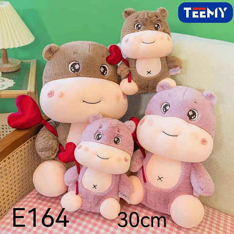 PELUCHE HIPOPOTAMO CON ROSA 30 CM  , PRECIO PUBLICADO ES AL POR MAYOR Y DEBEN SER 3 UNIDADES DEL MISMO  (E164)