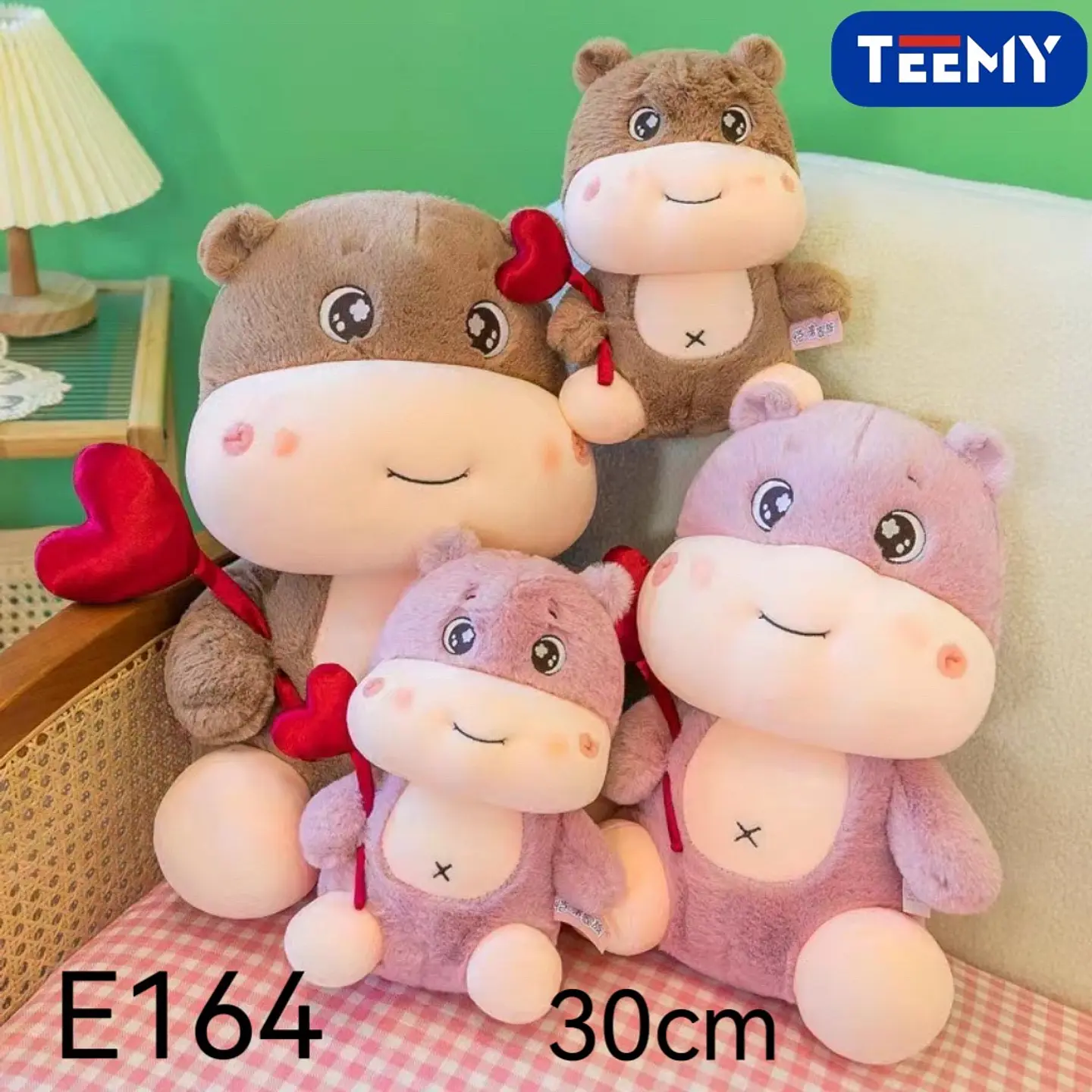 PELUCHE HIPOPOTAMO CON ROSA 30 CM  , 3 DEL MISMO POR MAYOR  (E164) 1