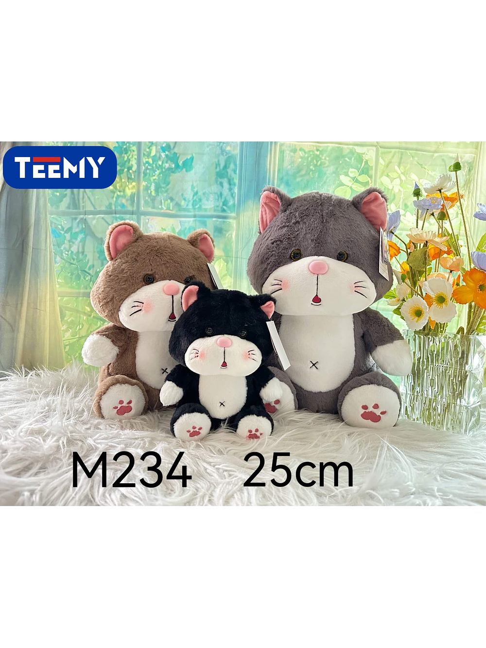 PELUCHE GATO 25 CM , PRECIO PUBLICADO ES AL POR MAYOR Y DEBEN SER 4 UNIDADES DEL MISMO 