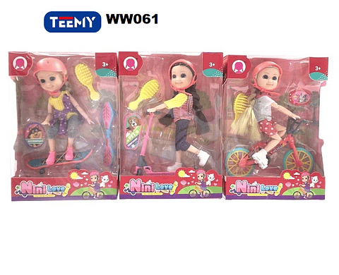 MUÑECA CON MONO PATINES, PRECIO PUBLICADO ES AL POR MAYOR Y DEBEN SER 3 UNIDADES DEL MISMO  (WW061)