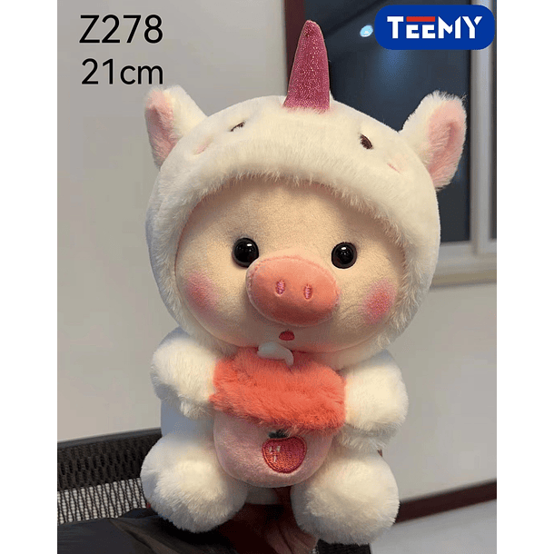 PELUCHE CHANCHO DISFRAZ UNICORNIO 21 CM, PRECIO PUBLICADO ES AL POR MAYOR Y DEBEN SER 4 UNIDADES DEL MISMO 