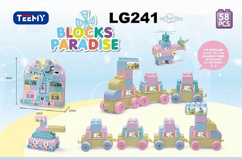 BLOQUES ARMABLES  58 PIEZAS, PRECIO PUBLICADO ES AL POR MAYOR Y DEBEN SER 3 UNIDADES DEL MISMO  (LG241)