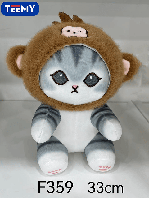 PELUCHE GATO DISFRAZ OSO 33 CM , PRECIO PUBLICADO ES AL POR MAYOR Y DEBEN SER 3 UNIDADES DEL MISMO  (F359)
