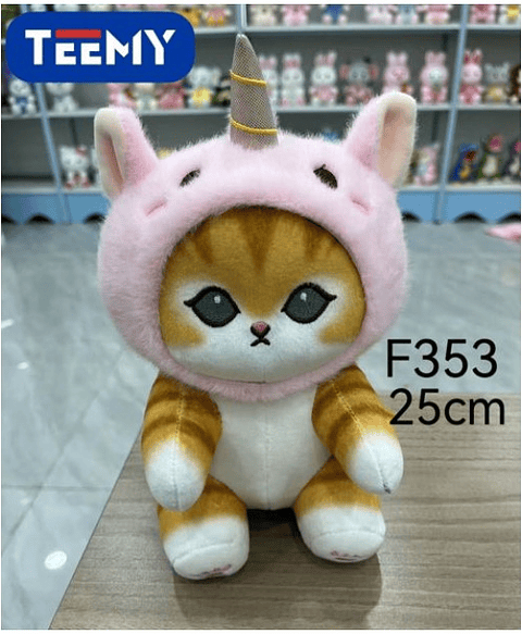 PELUCHE GATO DISFRAZ UNICORNIO 25 CM , PRECIO PUBLICADO ES AL POR MAYOR Y DEBEN SER 3 UNIDADES DEL MISMO  (F353)