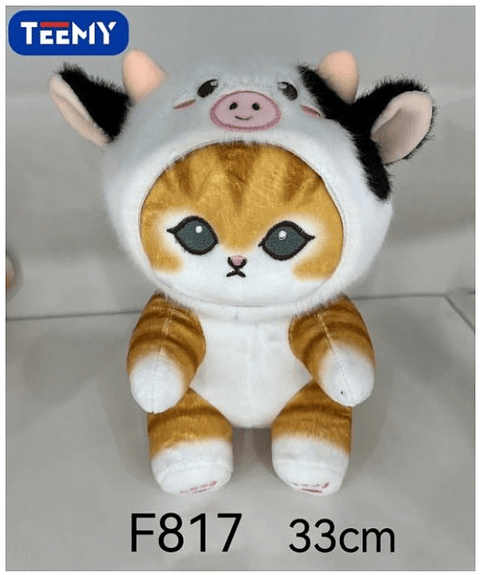 PELUCHE GATO DISFRAZ VACA 33 CM , PRECIO PUBLICADO ES AL POR MAYOR Y DEBEN SER 3 UNIDADES DEL MISMO  (F817)