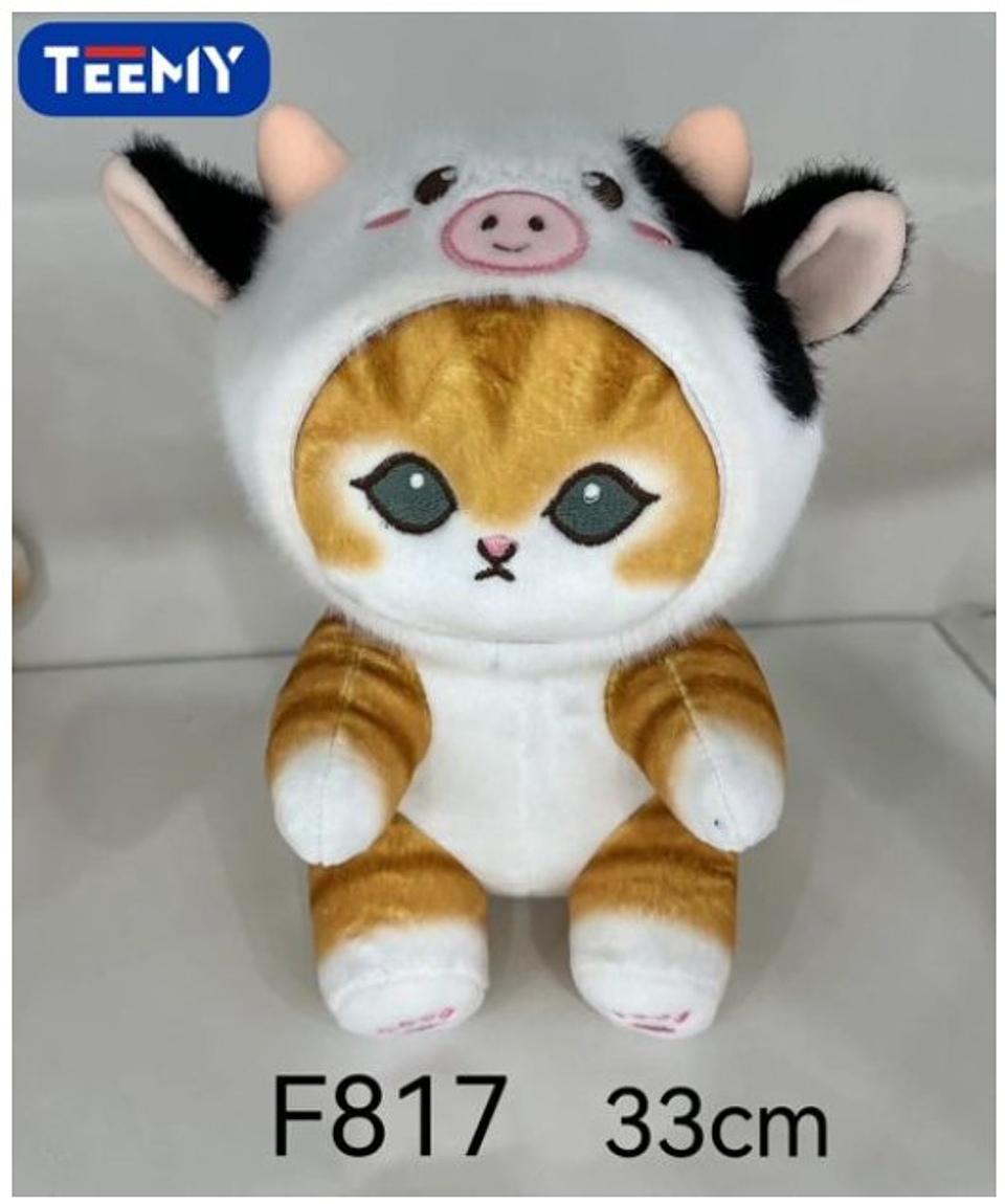 PELUCHE GATO DISFRAZ VACA 33 CM , PRECIO PUBLICADO ES AL POR MAYOR Y DEBEN SER 3 UNIDADES DEL MISMO  (F817) 1