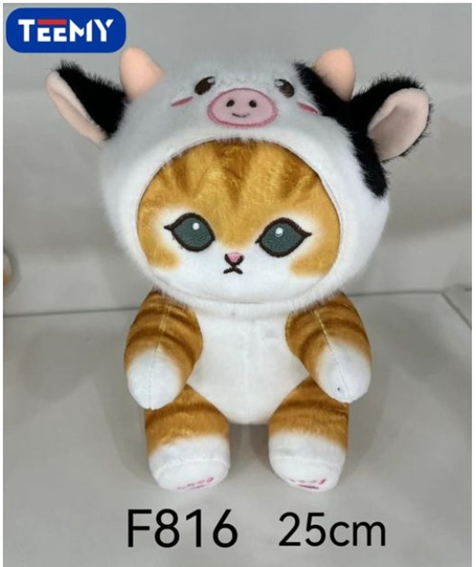 PELUCHE GATO DISFRAZ VACA 25 CM , 3 DEL MISMO POR MAYOR  (F816) 1