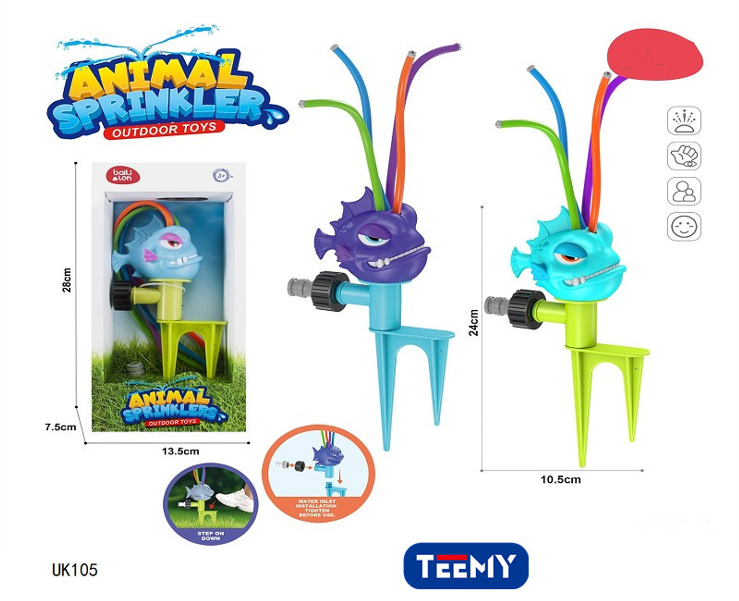 JUGUETE ROCIADOR DE AGUA SPRINKLER, PRECIO PUBLICADO ES AL POR MAYOR Y DEBEN SER 3 UNIDADES DEL MISMO  (UK105) 1