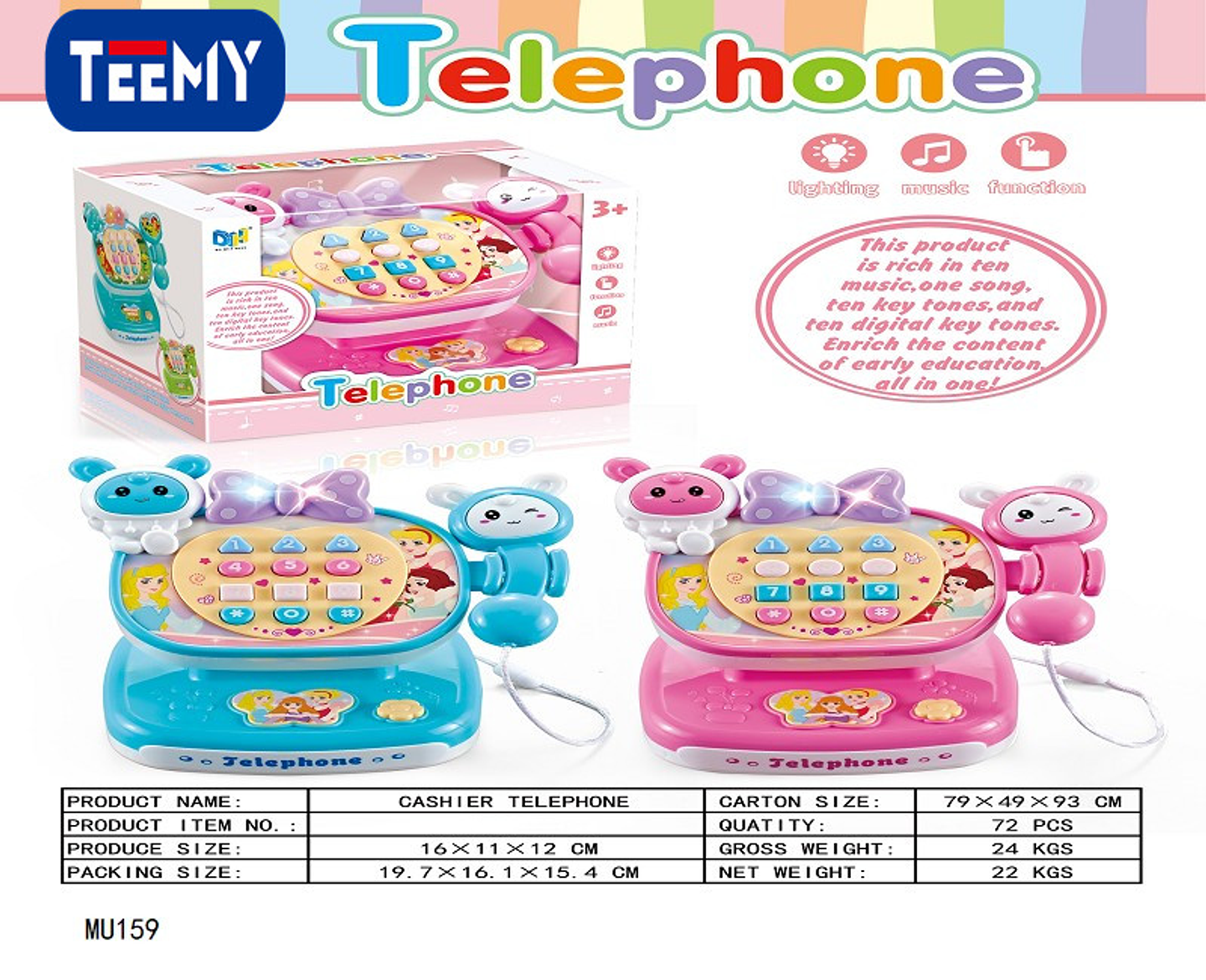 TELEFONO CON MUSICA Y LUCES  , PRECIO PUBLICADO ES AL POR MAYOR Y DEBEN SER 3 UNIDADES DEL MISMO  (MU159) 1