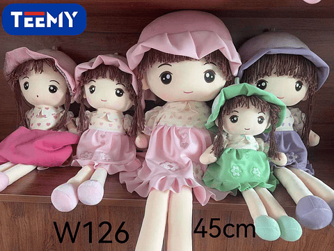 PELUCHE MUÑECA PEPONA 45 CM , PRECIO PUBLICADO ES AL POR MAYOR Y DEBEN SER 3 UNIDADES DEL MISMO  (W126)