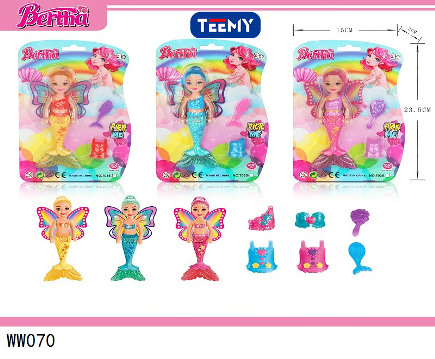 MUÑECA SIRENA CON ACCESORIOS , PRECIO PUBLICADO ES AL POR MAYOR Y DEBEN SER 3 UNIDADES DEL MISMO  (WW070) 1