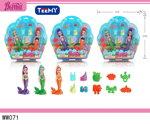 MUÑECA SIRENA CON ACCESORIOS , PRECIO PUBLICADO ES AL POR MAYOR Y DEBEN SER 3 UNIDADES DEL MISMO  (WW071)