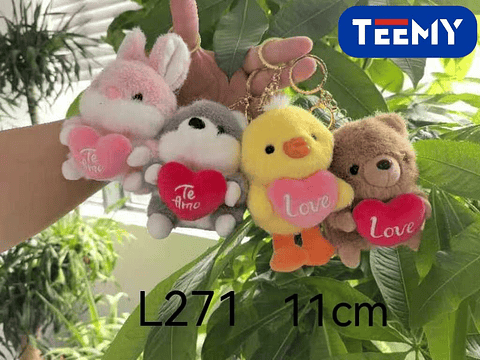 LLAVERO PELUCHE CONEJO, LOBO, PATO Y OSO, DIA DEL AMOR PAQUETE 11 CM 12 PCS