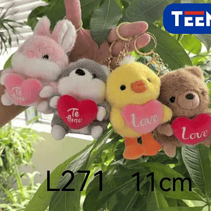 LLAVERO PELUCHE CONEJO, LOBO, PATO Y OSO, DIA DEL AMOR PAQUETE 11 CM 12 PCS