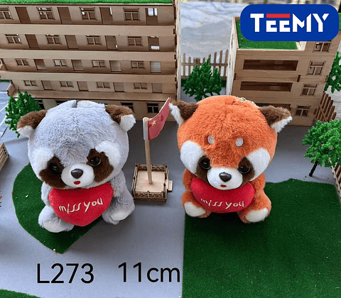 LLAVERO PELUCHE MAPACHE DIA DEL AMOR 11 CM PAQUETE 12 PCS (L273)