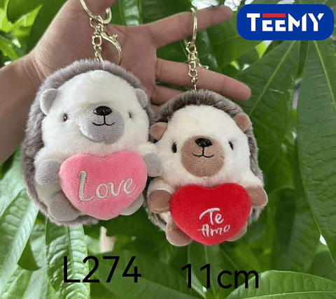 LLAVERO PELUCHE ERIZO DIA DEL AMOR 11 CM  PAQUETE 12 PIEZAS (L274)