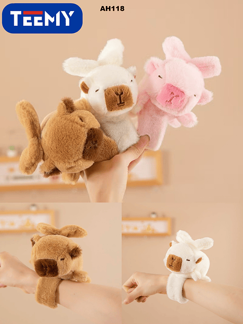 PULSERA CAPYBARA MUEVE LAS ALITAS PAQUETE 12 PIEZAS, COLORES SOLO CAFE OSCURO Y BLANCO (AH118)