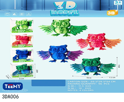 FIGURA 3D SENSORIALES BUHO, PRECIO PUBLICADO ES AL POR MAYOR Y DEBEN SER 3 UNIDADES DEL MISMO  (3DA006)
