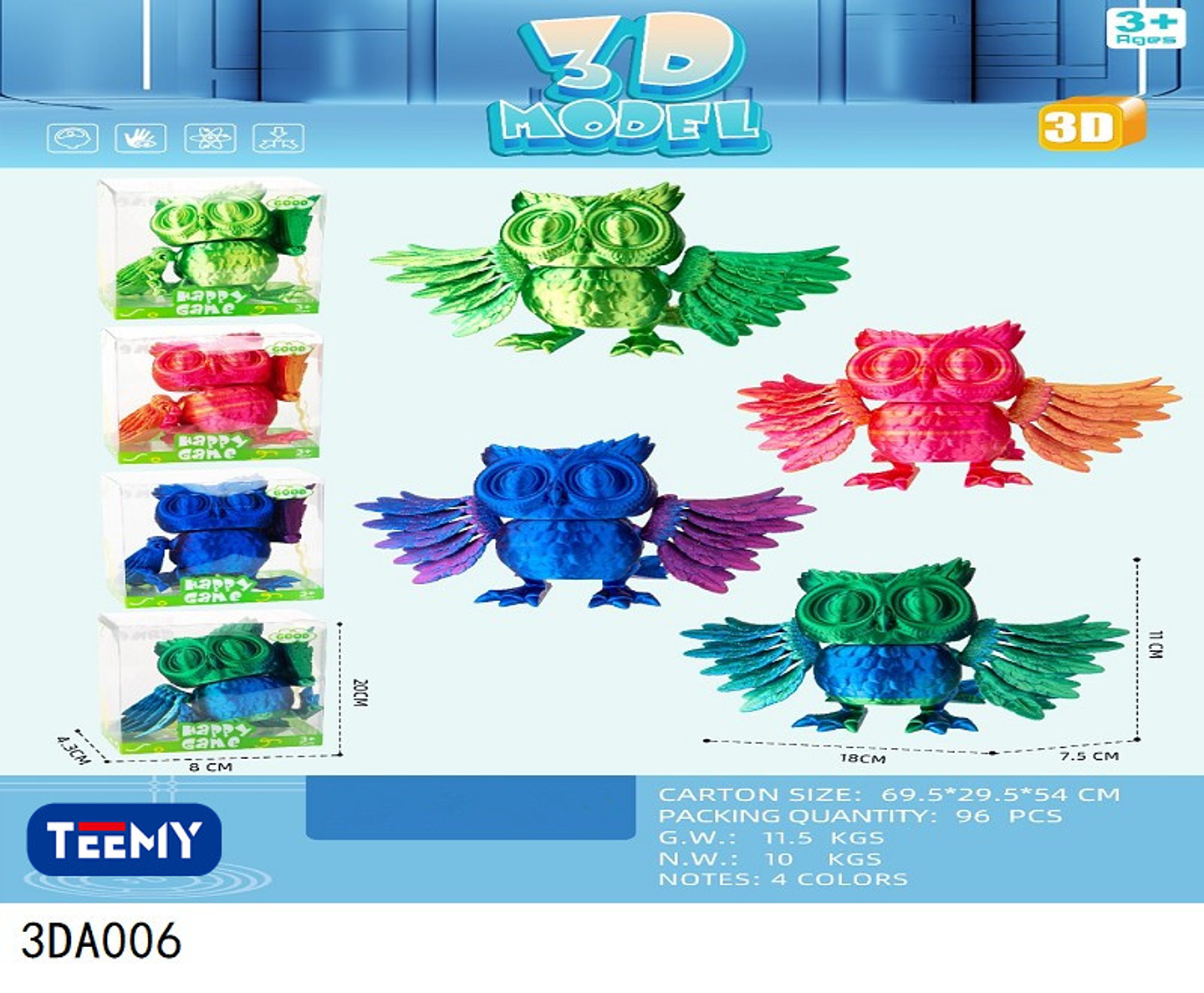 FIGURA 3D SENSORIALES BUHO, PRECIO PUBLICADO ES AL POR MAYOR Y DEBEN SER 3 UNIDADES DEL MISMO  (3DA006) 1