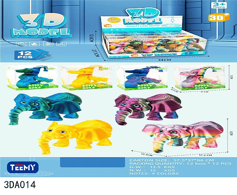 FIGURA 3D SENSORIAL ELEFANTE PAQUETE 12 PIEZAS (3DA014)
