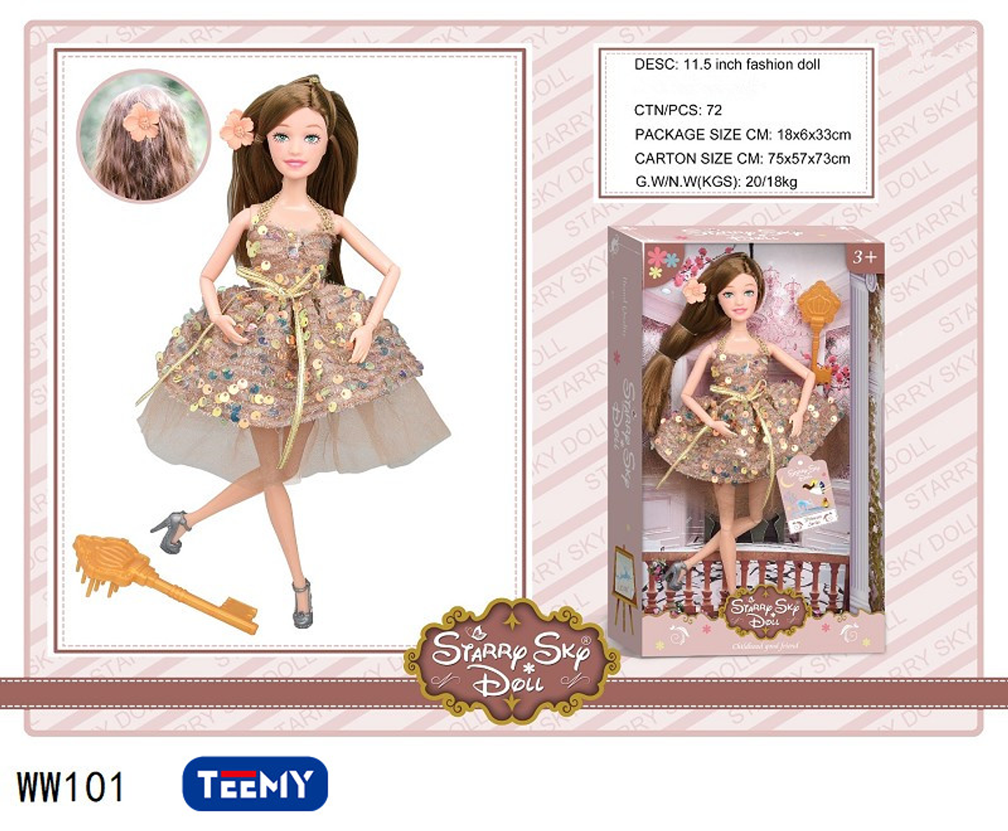 MUÑECA PARA NIÑAS , PRECIO PUBLICADO ES AL POR MAYOR Y DEBEN SER 3 UNIDADES DEL MISMO  (WW101) 1