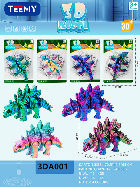 FIGURA 3D SENSORIALES DINOSAURIO, 3 DEL MISMO POR MAYOR  (3DA001)