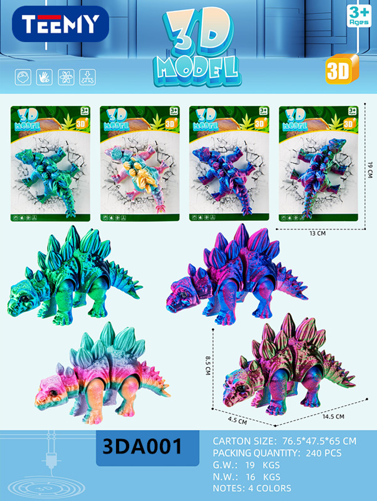 FIGURA 3D SENSORIALES DINOSAURIO, PRECIO PUBLICADO ES AL POR MAYOR Y DEBEN SER 3 UNIDADES DEL MISMO  (3DA001) 1
