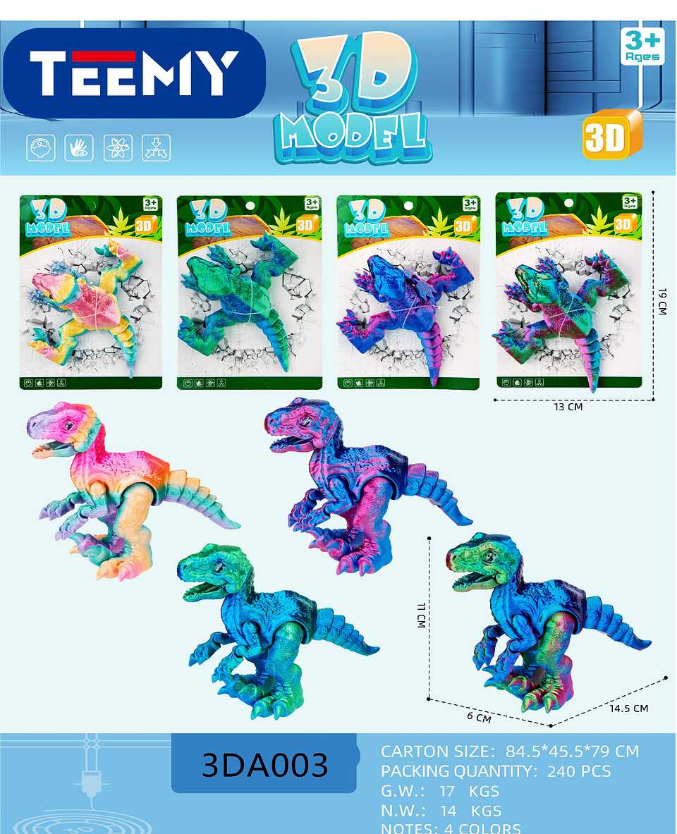 FIGURA 3D SENSORIALES DINOSAURIO, PRECIO PUBLICADO ES AL POR MAYOR Y DEBEN SER 3 UNIDADES DEL MISMO  (3DA003) 1