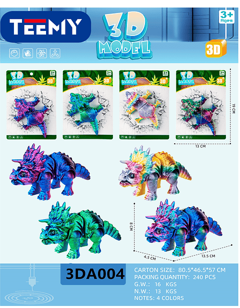FIGURA 3D SENSORIALES DINOSAURIO 3 DEL MISMO POR MAYOR  (3DA004)