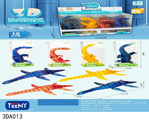 FIGURA 3D SENSORIALES DINOSAURIO, 3 DEL MISMO POR MAYOR  (3DA013)