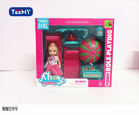 MUÑECA CON ACCESORIOS DE PLAYA, PRECIO PUBLICADO ES AL POR MAYOR Y DEBEN SER 3 UNIDADES DEL MISMO  (WW099)