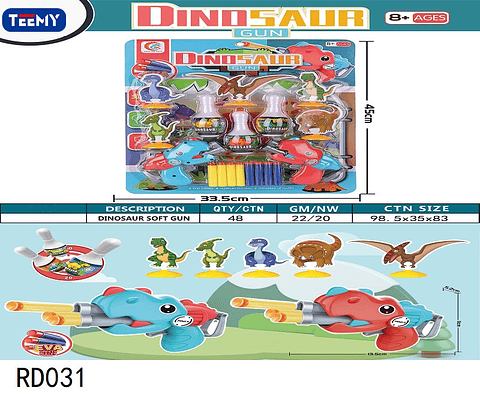 PISTOLA BALA BLANDA CON ACCESORIOS DINOSAURIOS, PRECIO PUBLICADO ES AL POR MAYOR Y DEBEN SER 3 UNIDADES DEL MISMO  (RD031)
