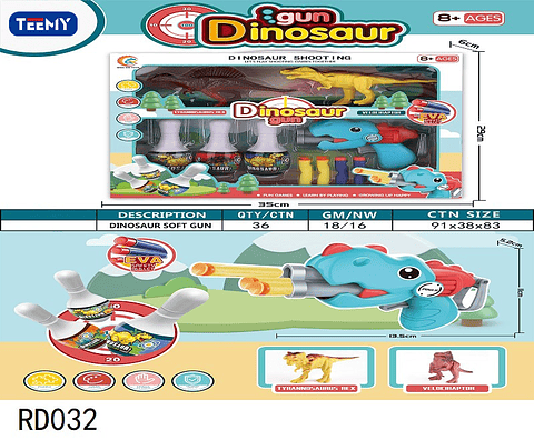 PISTOLA BALA BLANDA CON ACCESORIOS DINOSAURIOS, PRECIO PUBLICADO ES AL POR MAYOR Y DEBEN SER 3 UNIDADES DEL MISMO  (RD032)