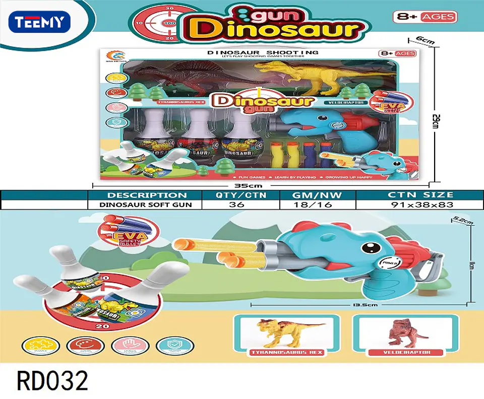 PISTOLA BALA BLANDA CON ACCESORIOS DINOSAURIOS, 3 DEL MISMO POR MAYOR  (RD032) 1
