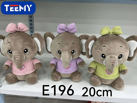 PELUCHE ELEFANTE 20 CM , PRECIO PUBLICADO ES AL POR MAYOR Y DEBEN SER 3 UNIDADES DEL MISMO  (E196)
