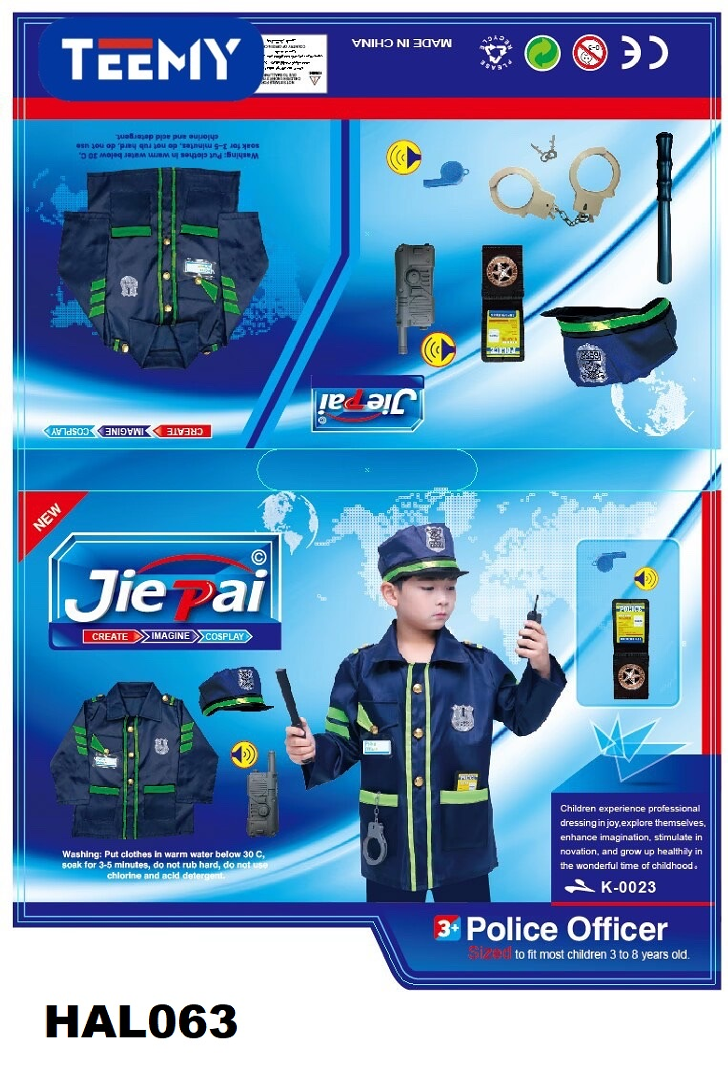 DISFRAZ DE POLICIA ,PRECIO PUBLICADO ES AL POR MAYOR Y DEBEN SER 3 UNIDADES DEL MISMO  (HAL063) 1