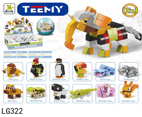 ANIMALES ARMABLES EN BLOQUES, PAQUETE 12 PIEZAS (LG322)