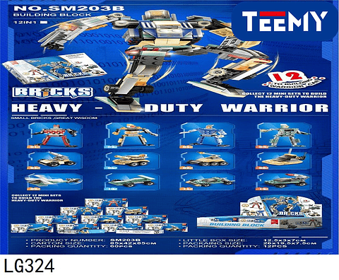 ROBOTS ARMABLES EN BLOQUES, PAQUETE 12 PIEZAS (LG324)